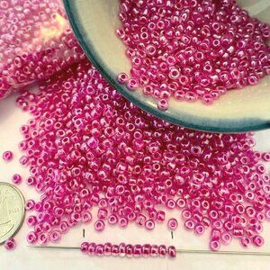 As Low As $2! Light Fuchsia Trans Lustre Rocaille Seed Beads 8/0 3.0mm 2oz 57g